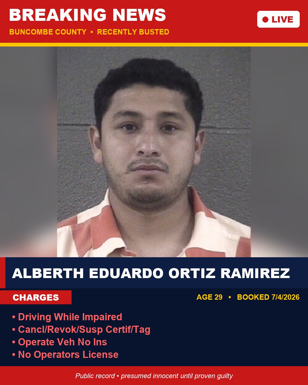 ALBERTH EDUARDO ORTIZ RAMIREZ booking photo