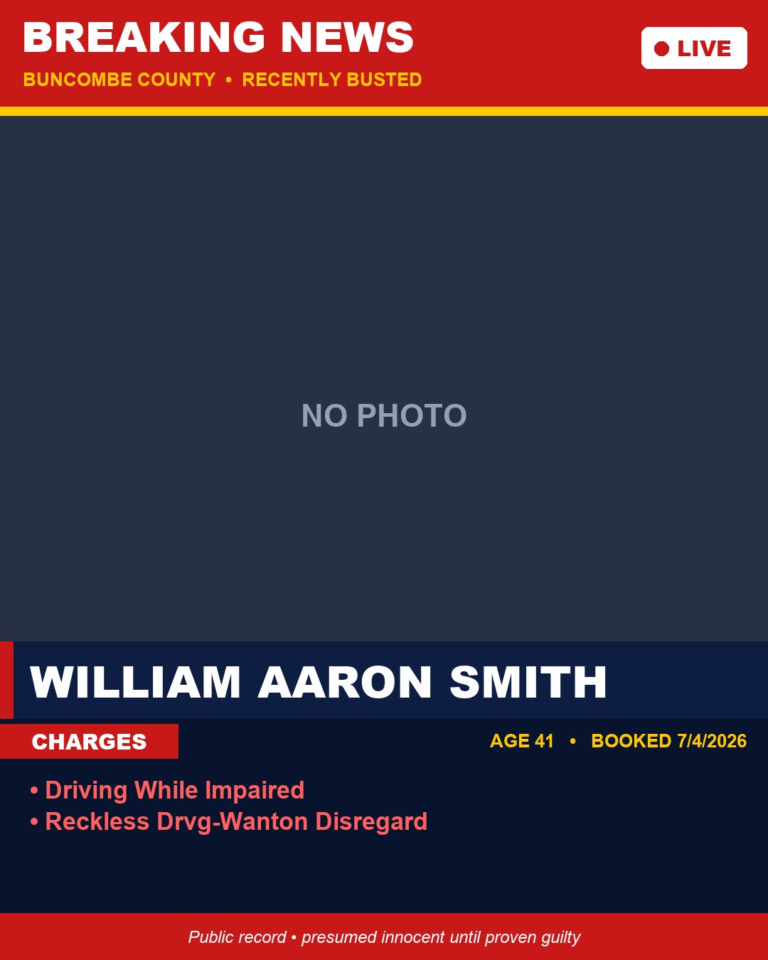 WILLIAM AARON SMITH booking photo