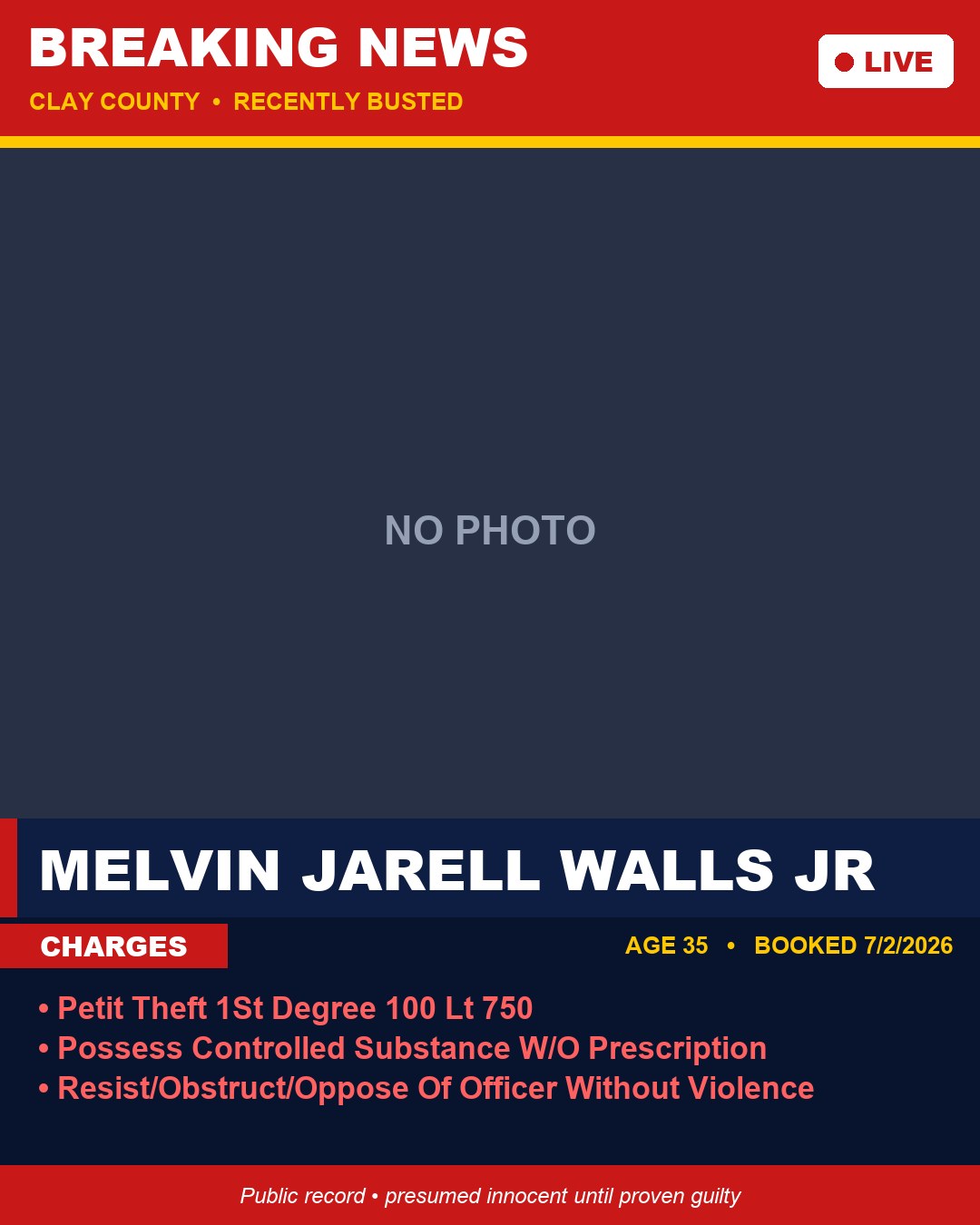 MELVIN JARELL WALLS JR booking photo