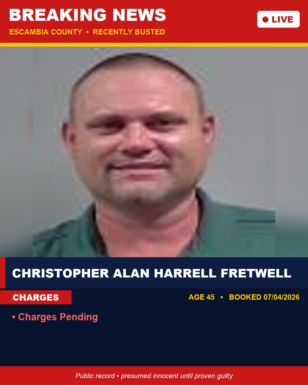 Christopher Alan Harrell Fretwell booking photo