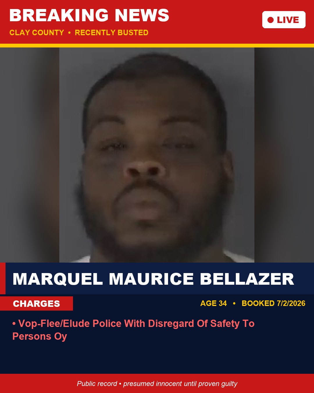 MARQUEL MAURICE BELLAZER booking photo