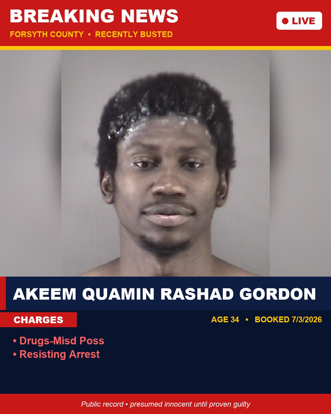 AKEEM QUAMIN RASHAD GORDON booking photo