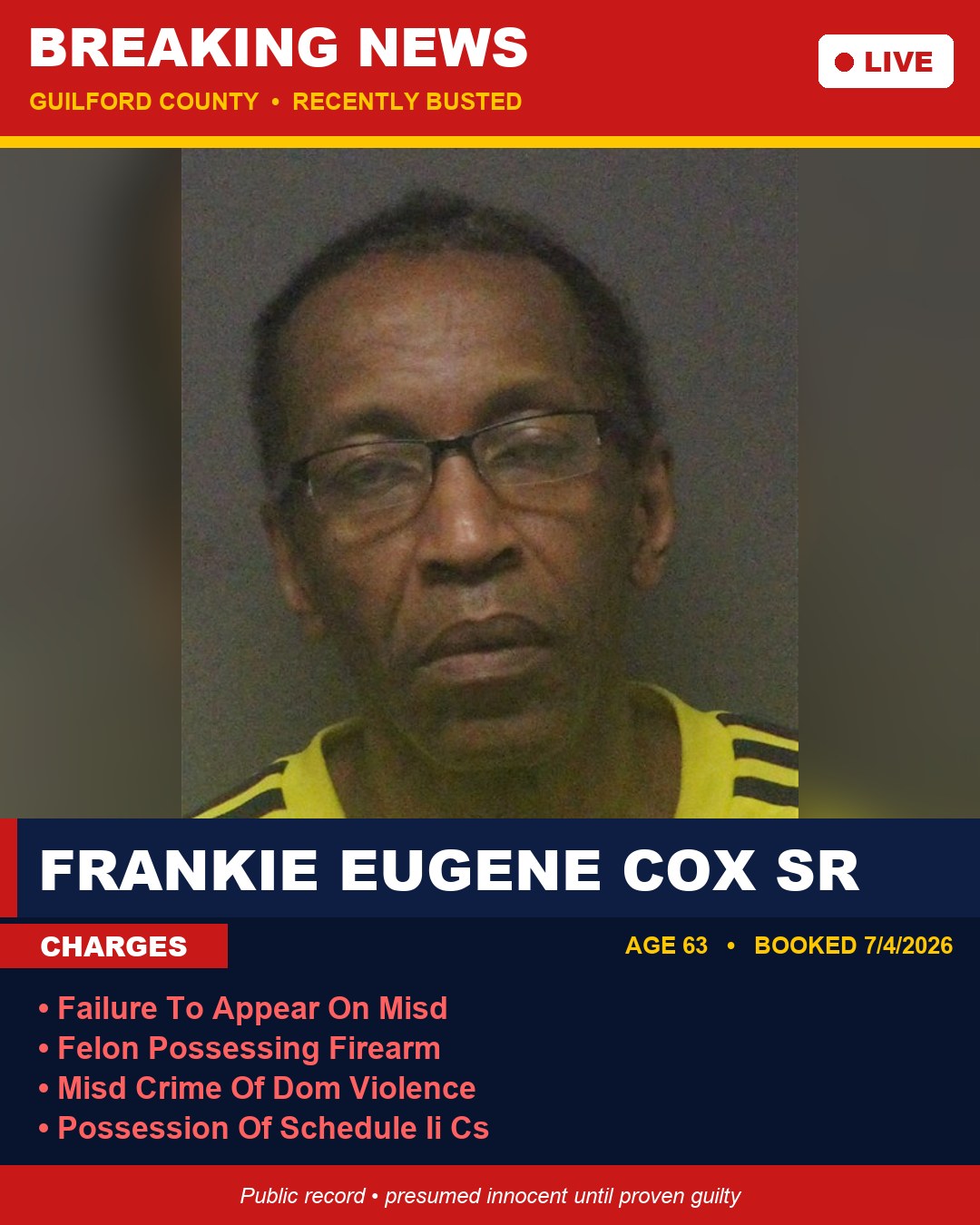 FRANKIE EUGENE COX SR booking photo