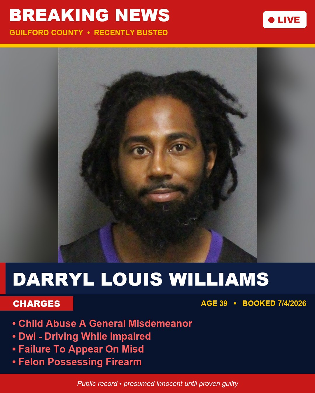 DARRYL LOUIS WILLIAMS booking photo