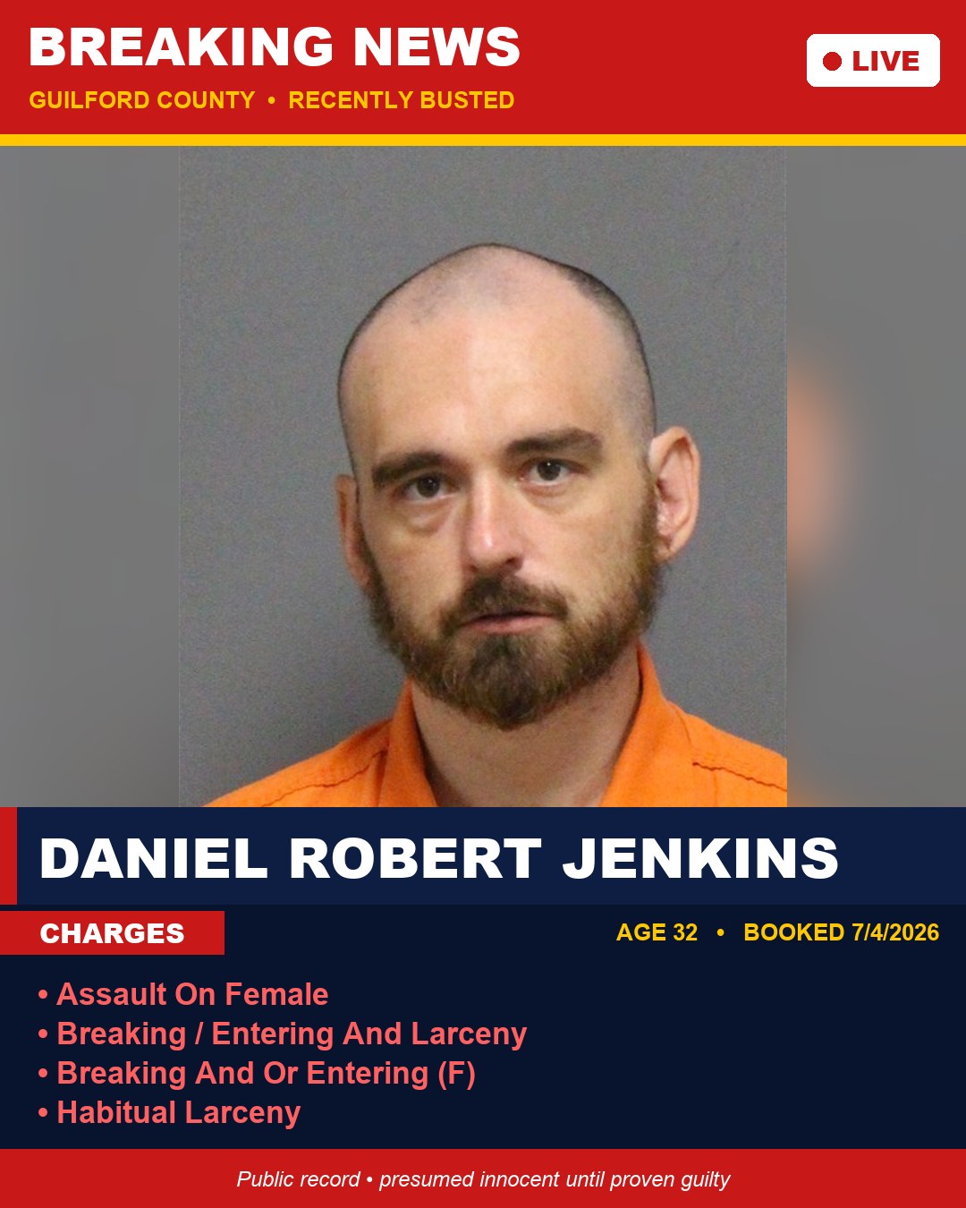 DANIEL ROBERT JENKINS booking photo