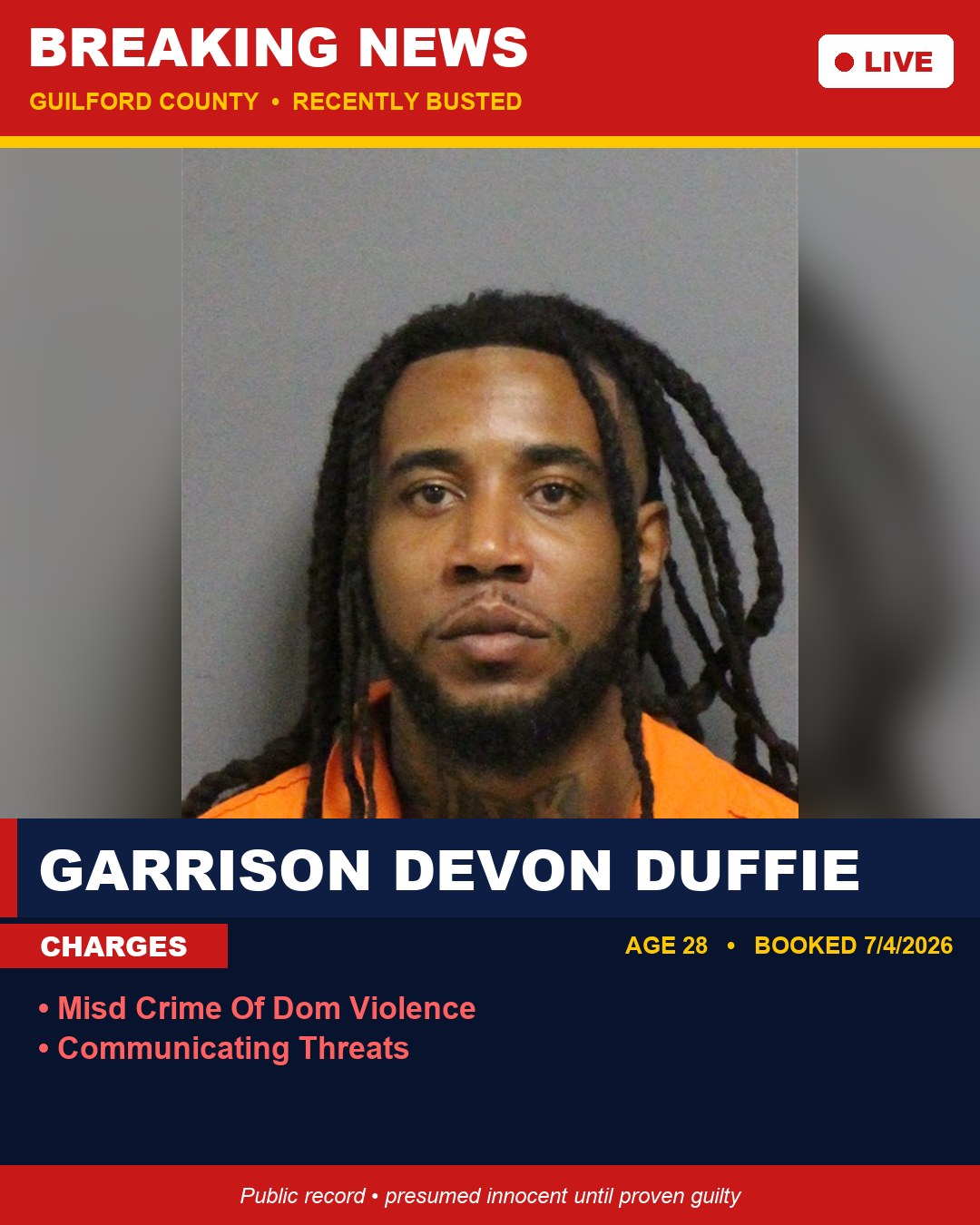 GARRISON DEVON DUFFIE booking photo