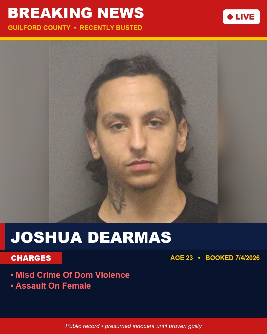JOSHUA DEARMAS booking photo