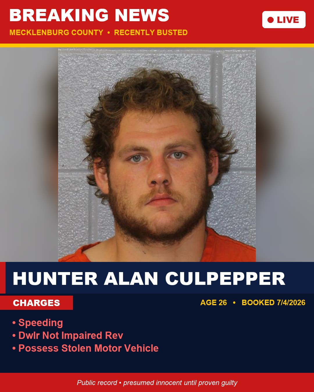 HUNTER ALAN CULPEPPER booking photo