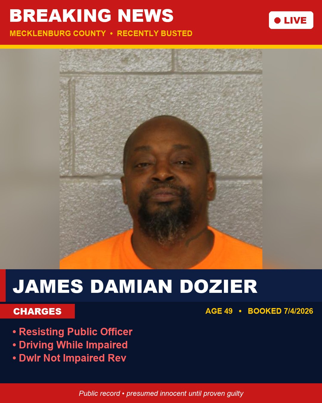 JAMES DAMIAN DOZIER booking photo