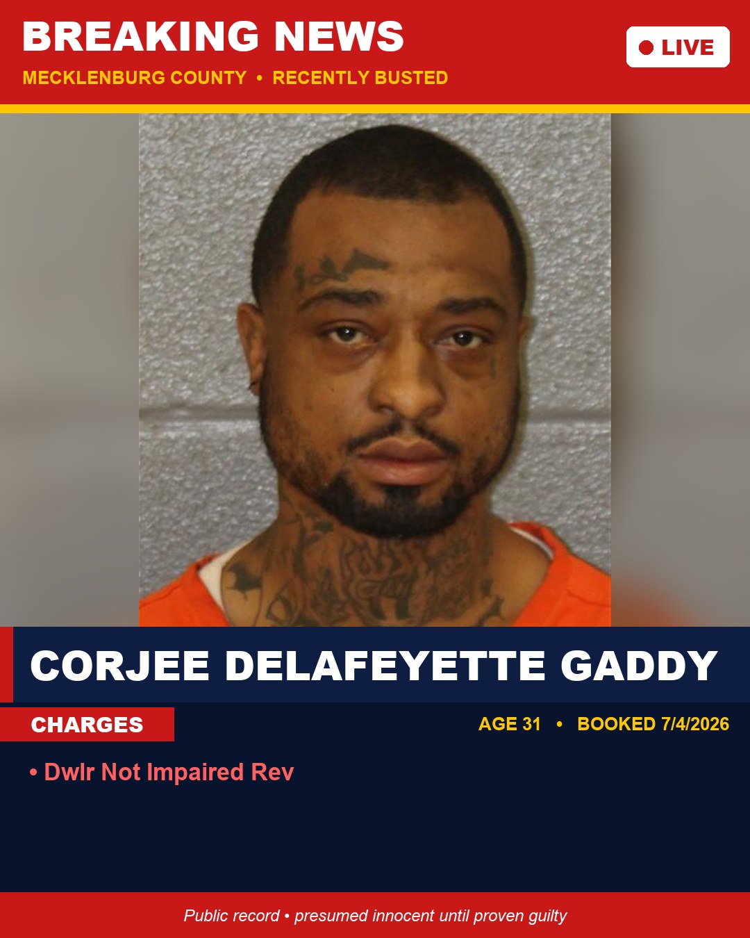 CORJEE DELAFEYETTE GADDY booking photo