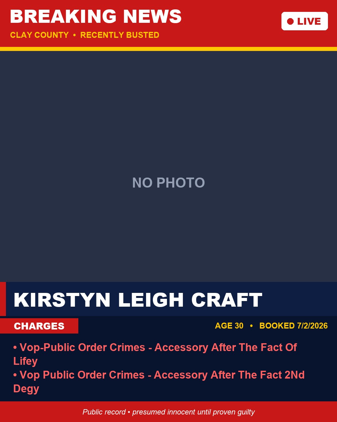 KIRSTYN LEIGH CRAFT booking photo