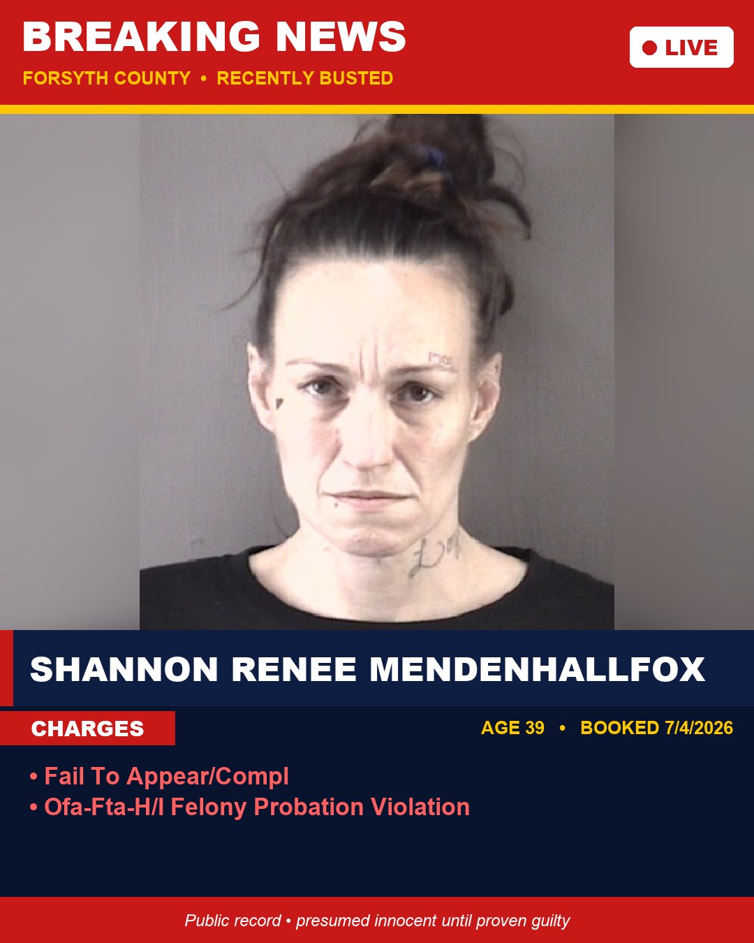 SHANNON RENEE MENDENHALLFOX booking photo