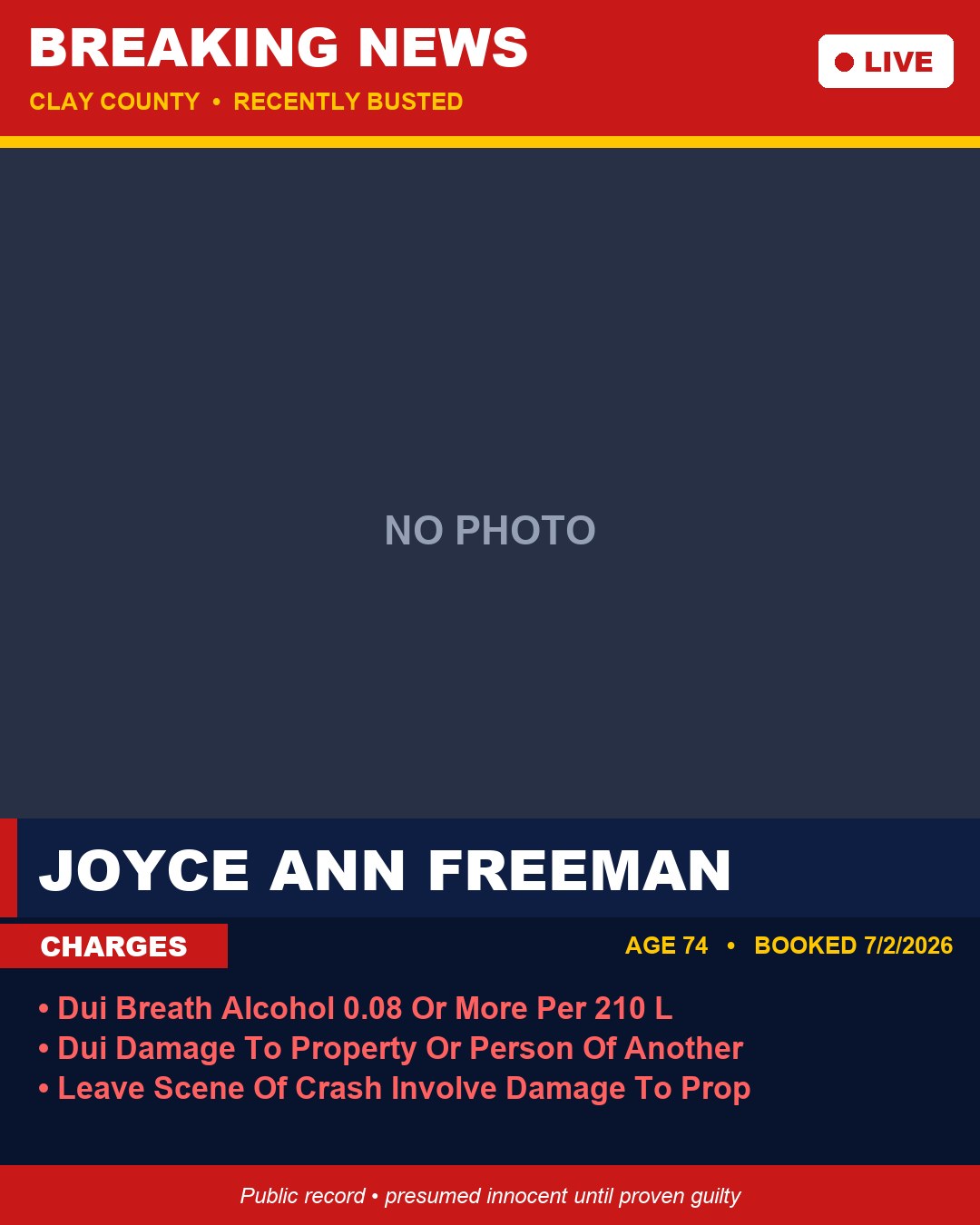 JOYCE ANN FREEMAN booking photo