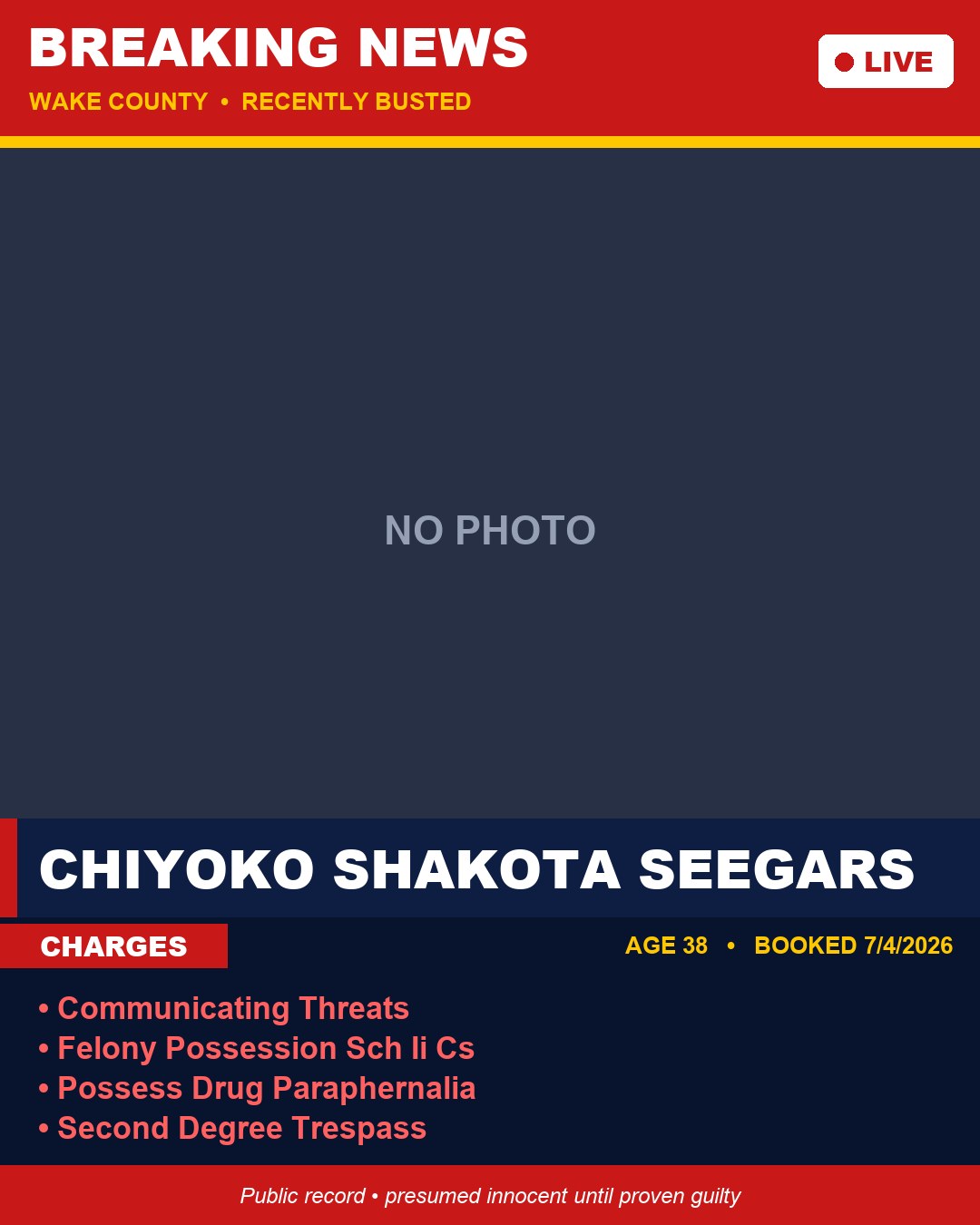CHIYOKO SHAKOTA SEEGARS booking photo
