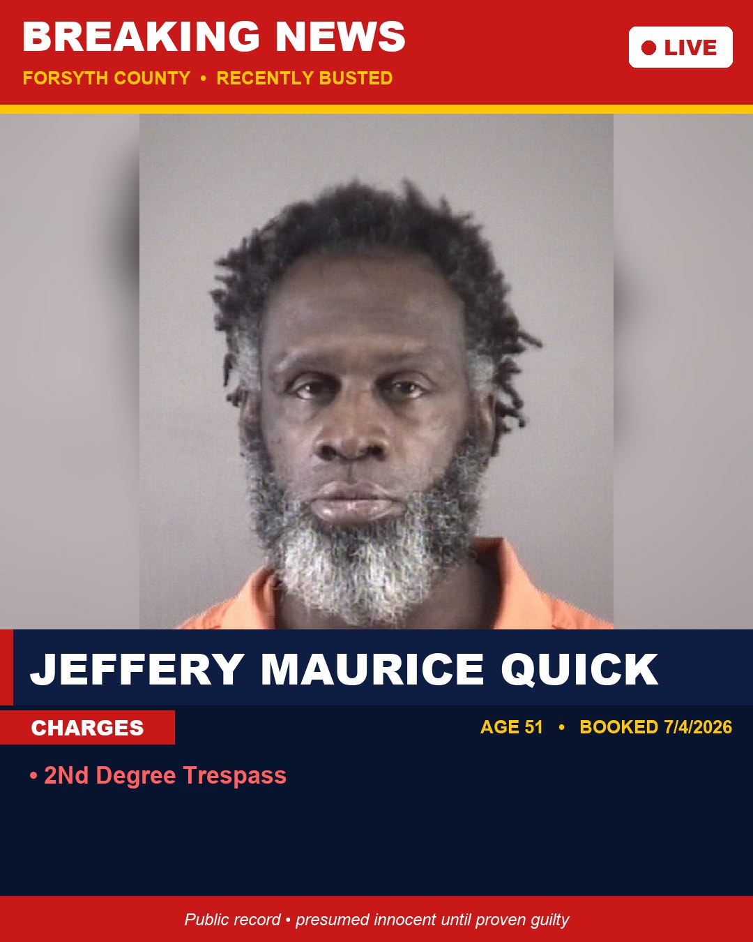 JEFFERY MAURICE QUICK booking photo