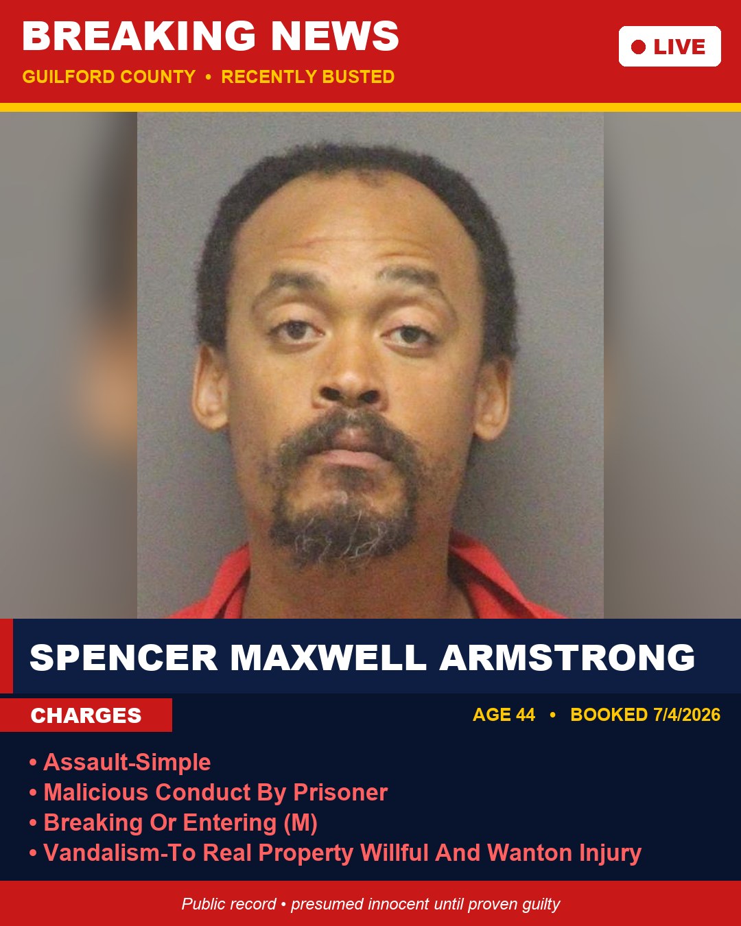 SPENCER MAXWELL ARMSTRONG booking photo
