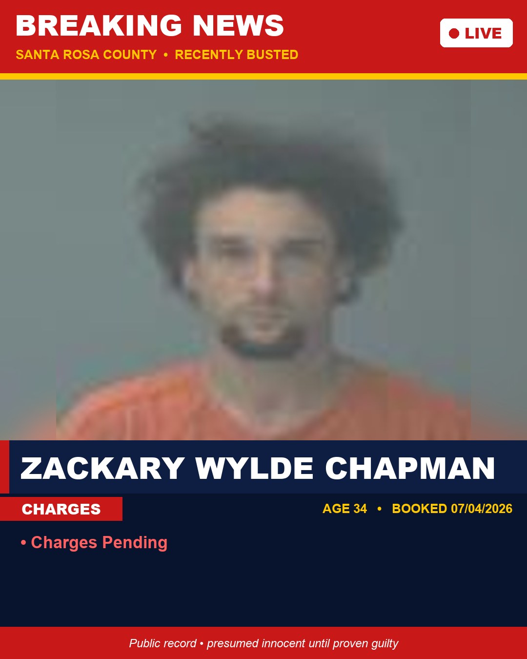 Zackary Wylde Chapman booking photo
