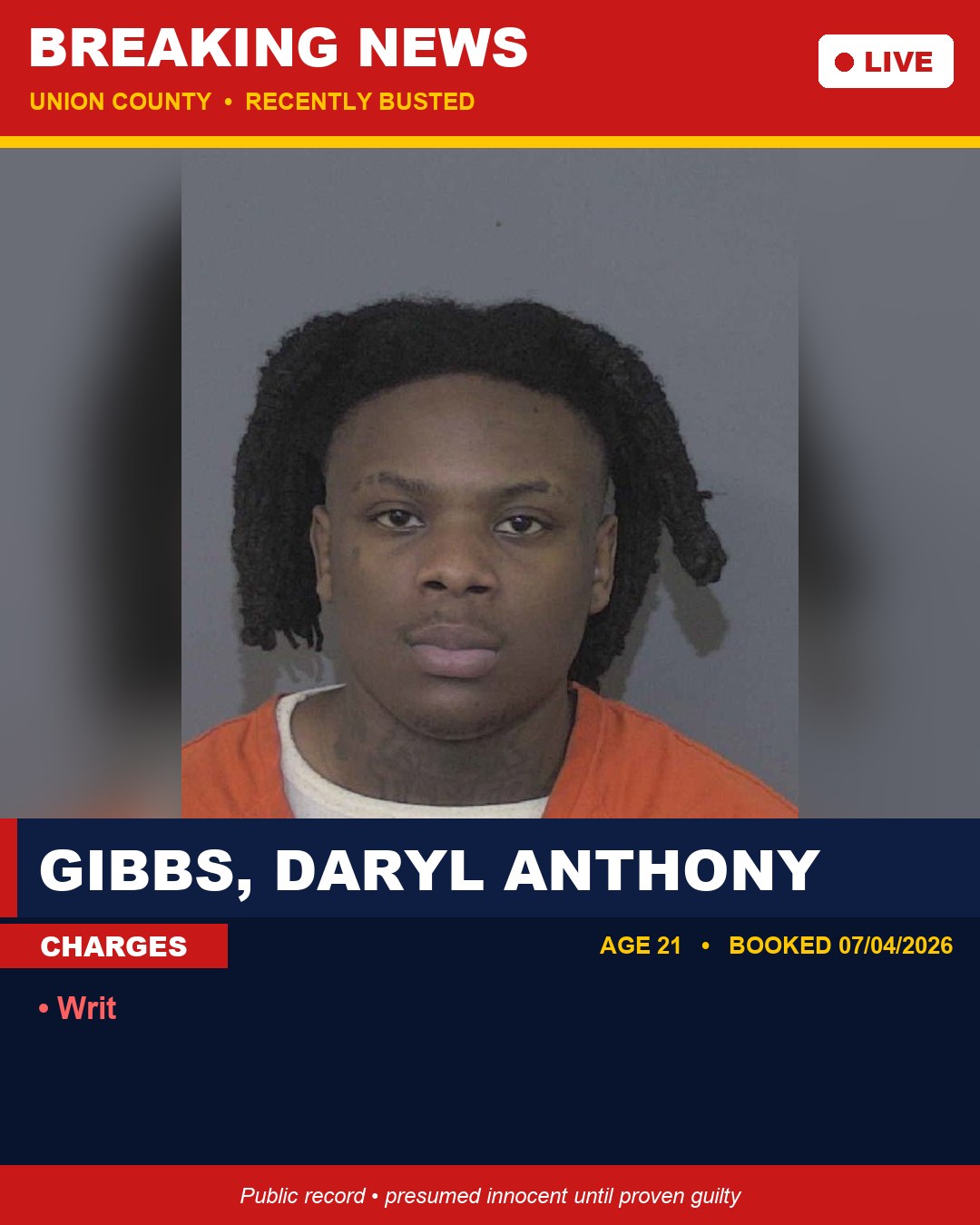 GIBBS, DARYL ANTHONY booking photo