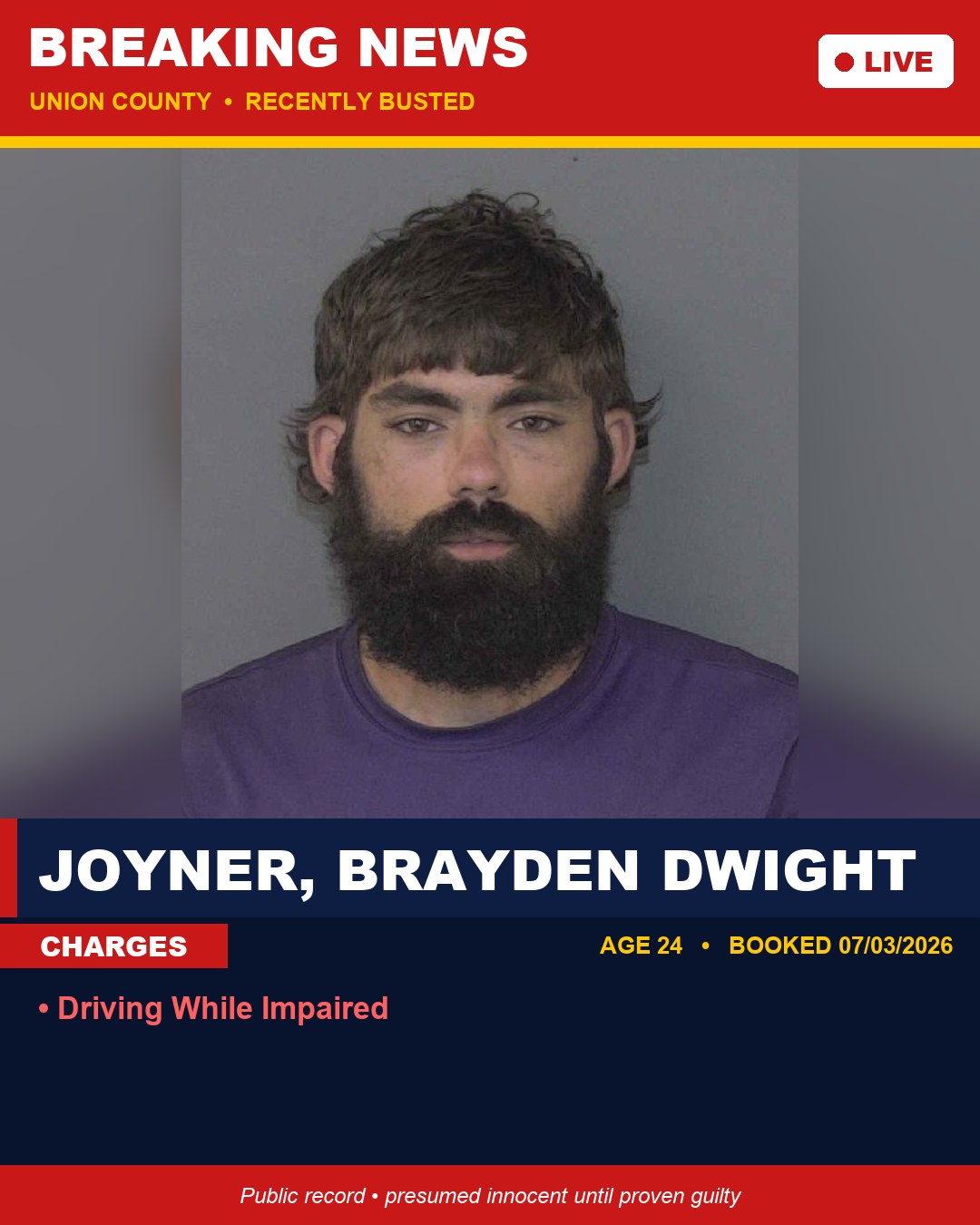JOYNER, BRAYDEN DWIGHT booking photo