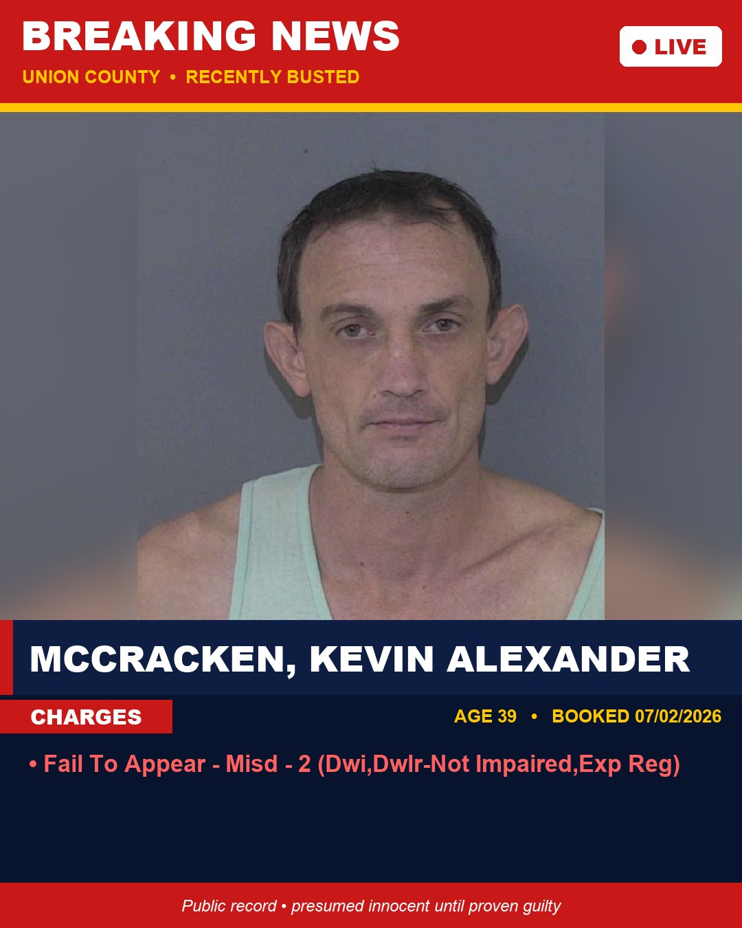 MCCRACKEN, KEVIN ALEXANDER booking photo