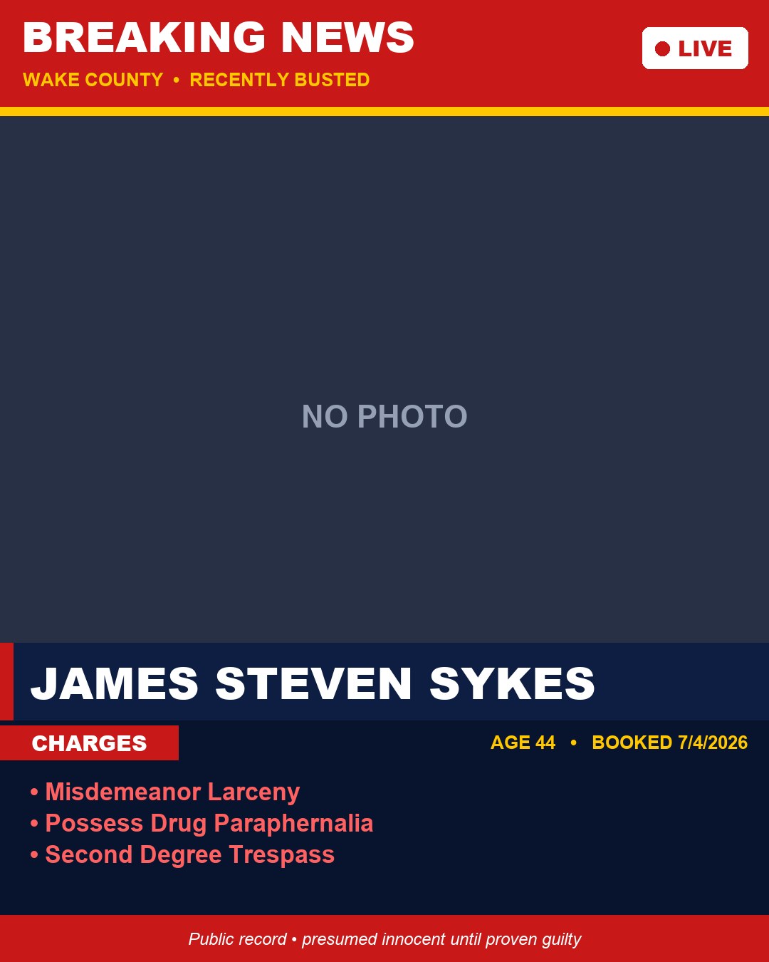 JAMES STEVEN SYKES booking photo