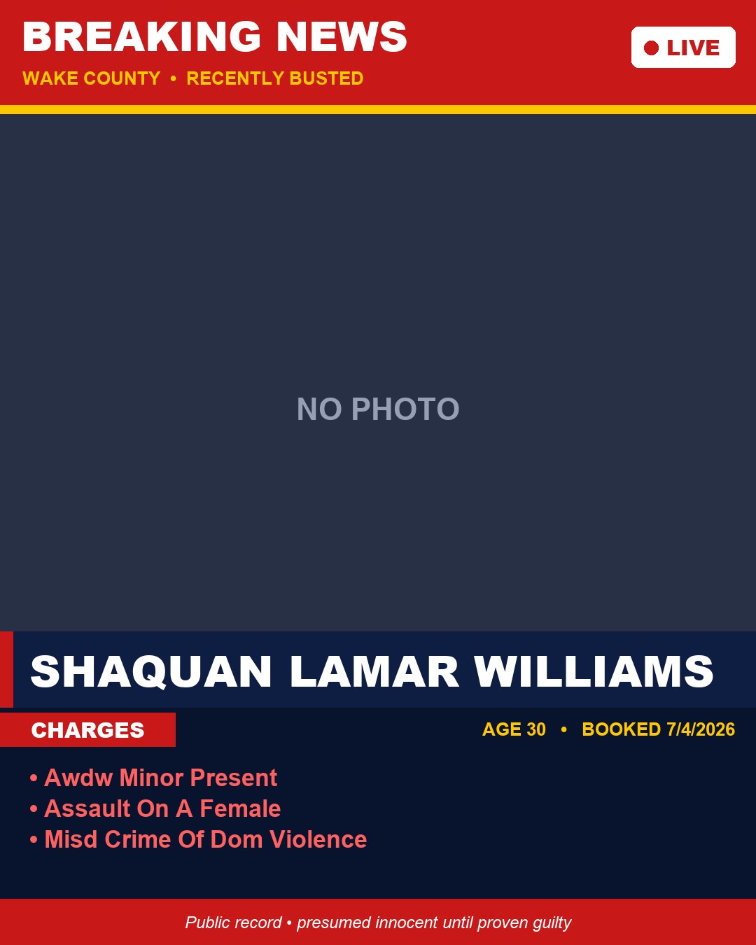 SHAQUAN LAMAR WILLIAMS booking photo
