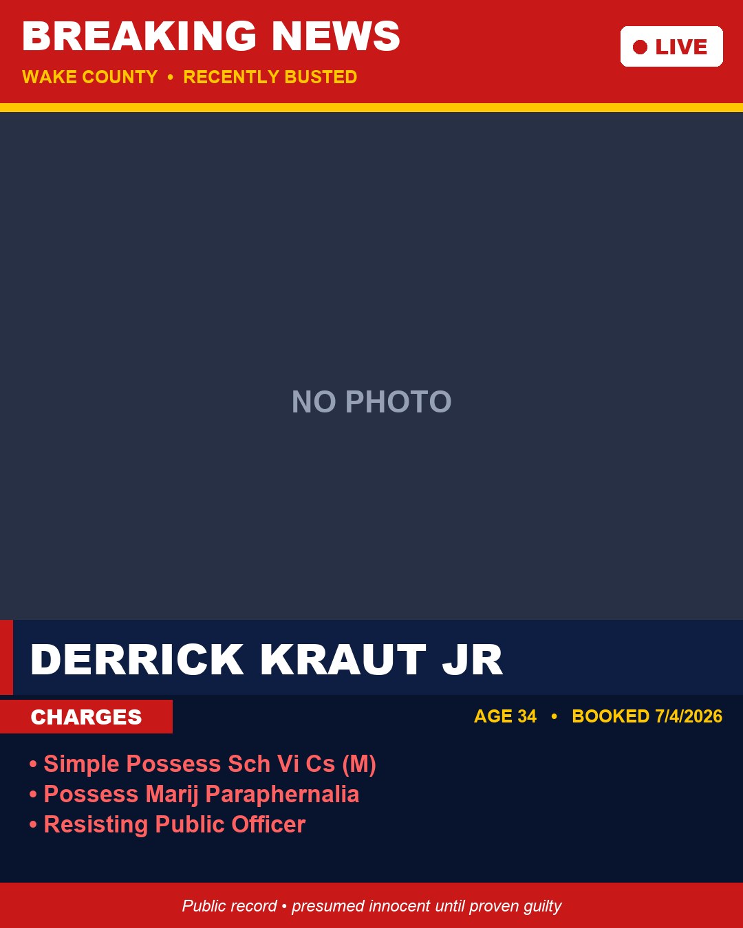 DERRICK KRAUT JR booking photo