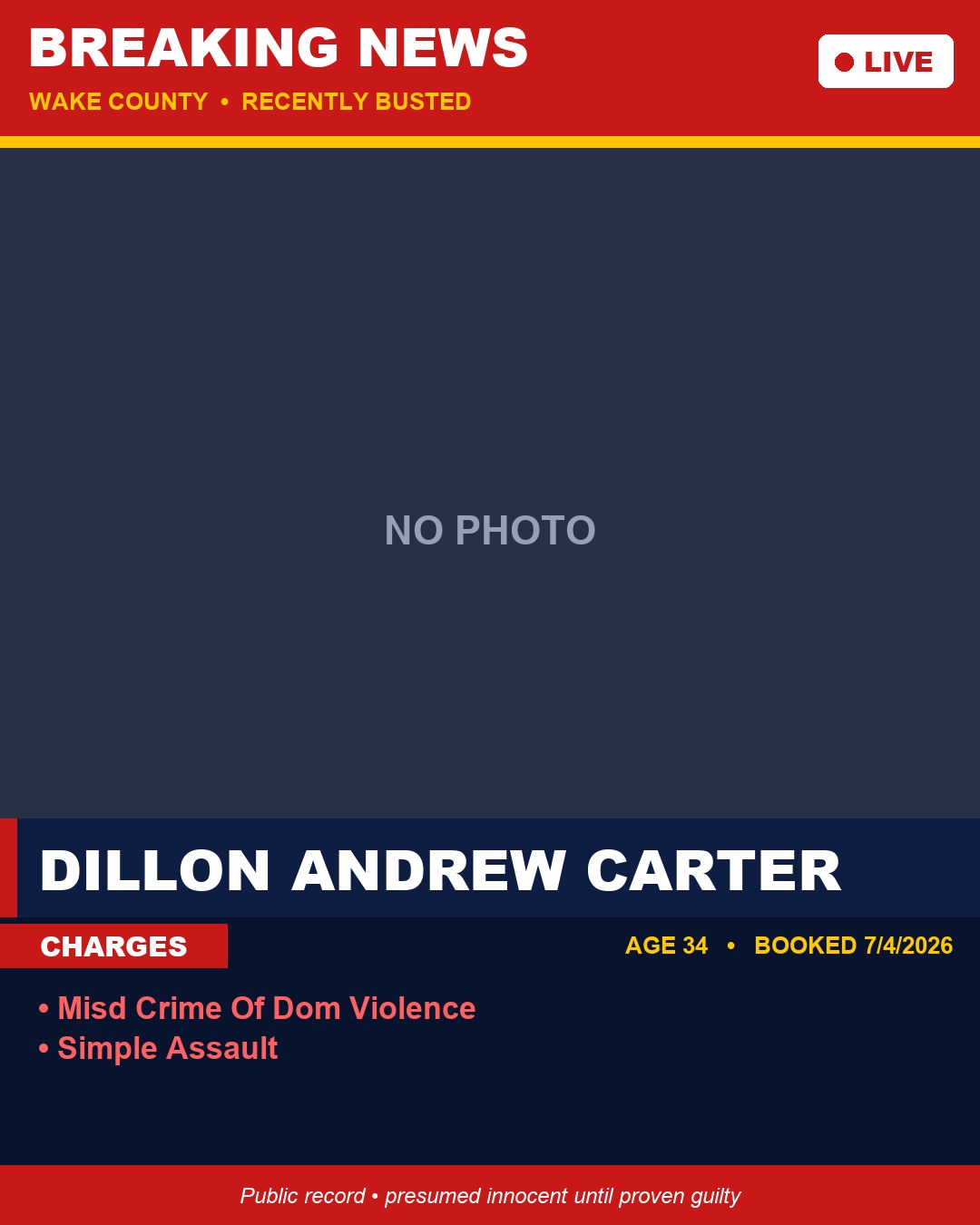 DILLON ANDREW CARTER booking photo